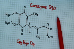 Chemical structure of Coenzyme Q10 (CoQ10), an antioxidant studied for dementia prevention and brain health.