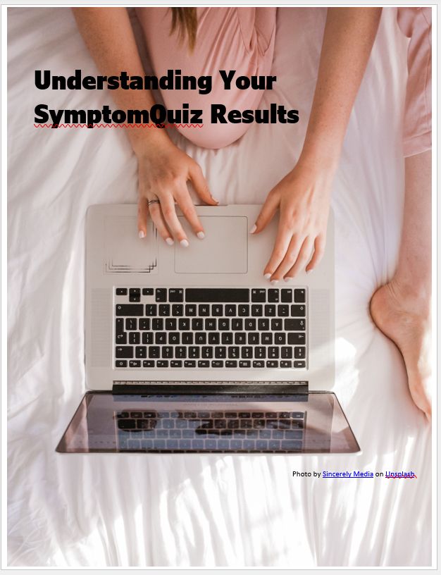 “Person reviewing SymptomQuiz results on laptop to assess health patterns”
